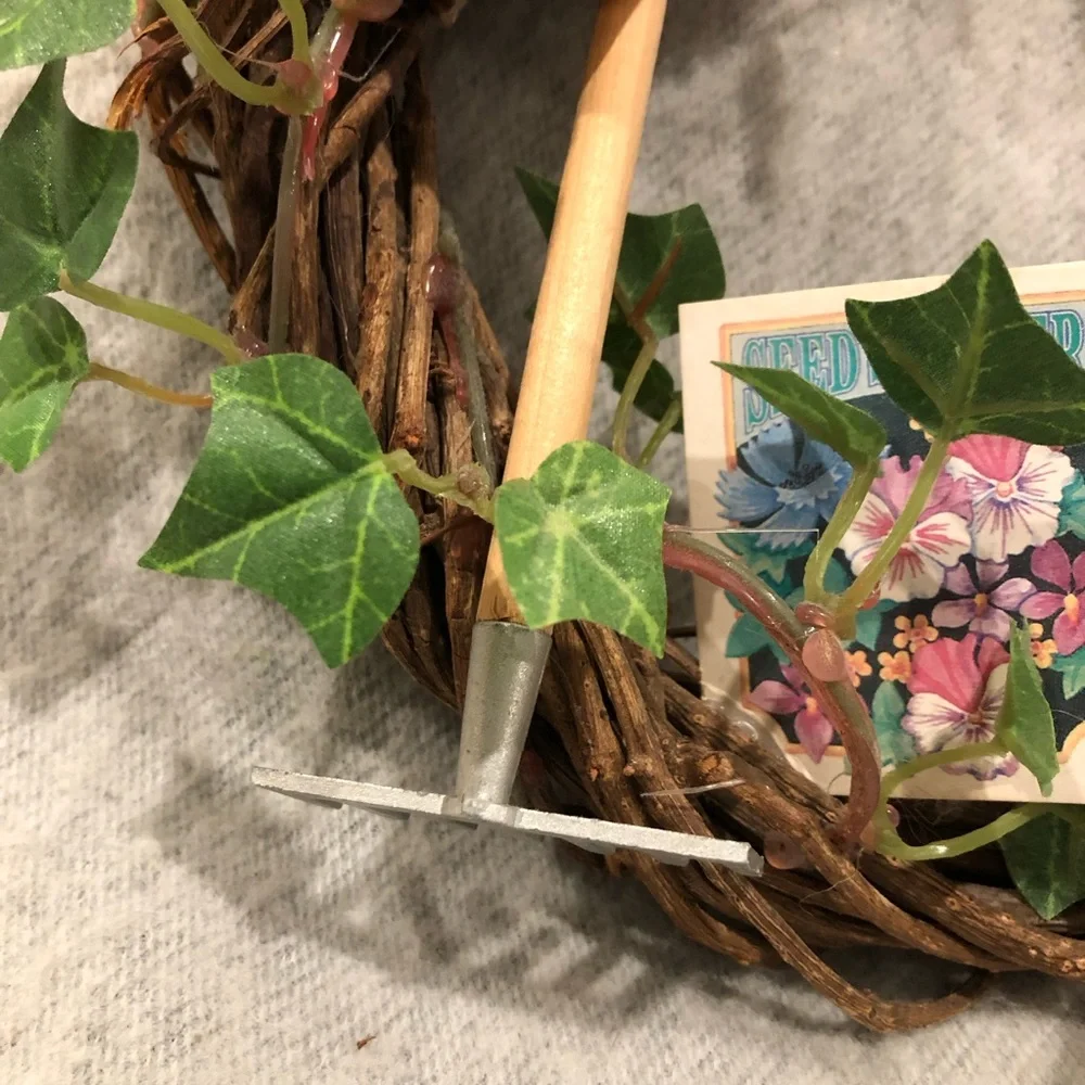 NWOT - Colorful Floral Garden Wreath with Gingham Bow